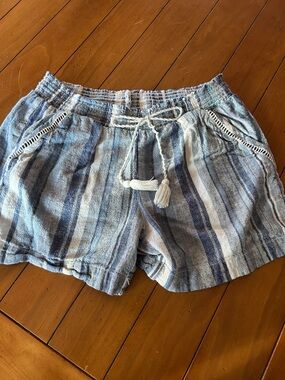 Briggs New York Blue White Striped Linen Blend Drawstring Shorts Size Medium